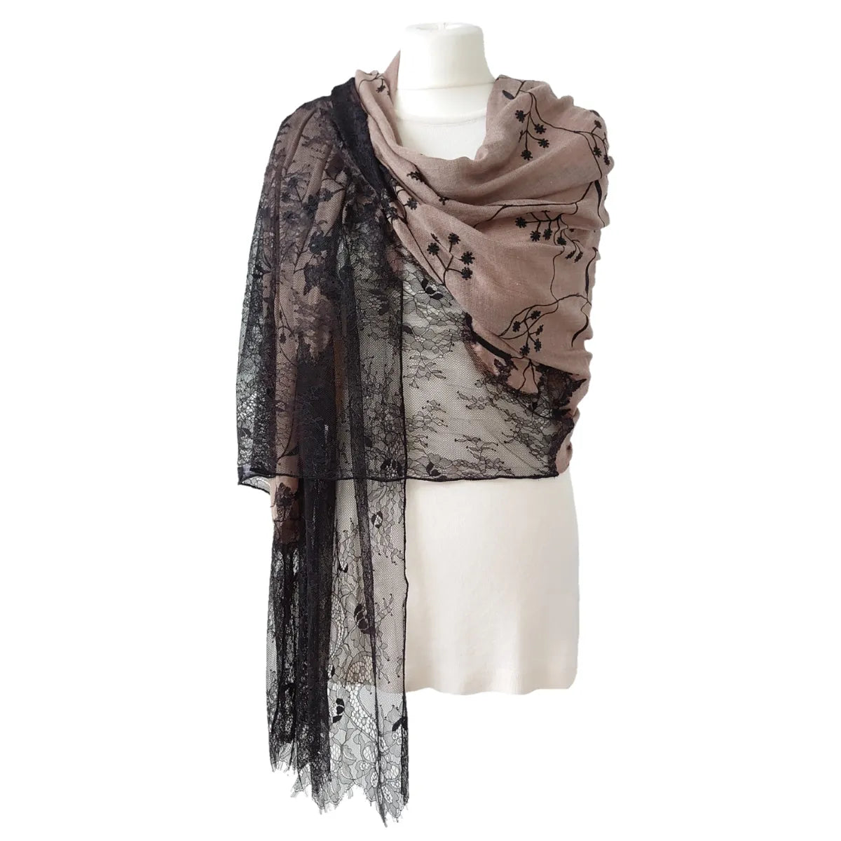 100% Pure Pashmina Cashmere Stole - Large Scarf With Embroidery And Lace - TCG London