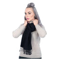 Women Black Cashmere and Silk Pashmina Scarf - TCG London