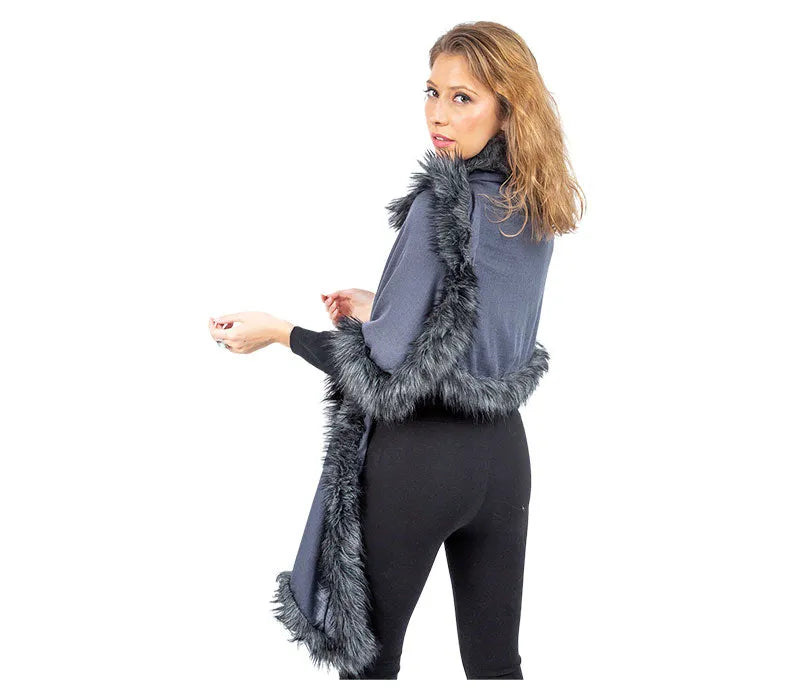 Pure Pashmina Cashmere Shawl with Fur Trim - TCG London