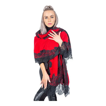 Red Lace Pure Pashmina Cashmere Shawl - TCG London