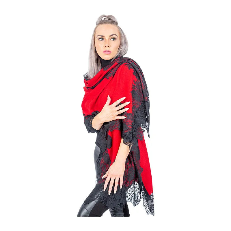 Red Lace Pure Pashmina Cashmere Shawl - TCG London