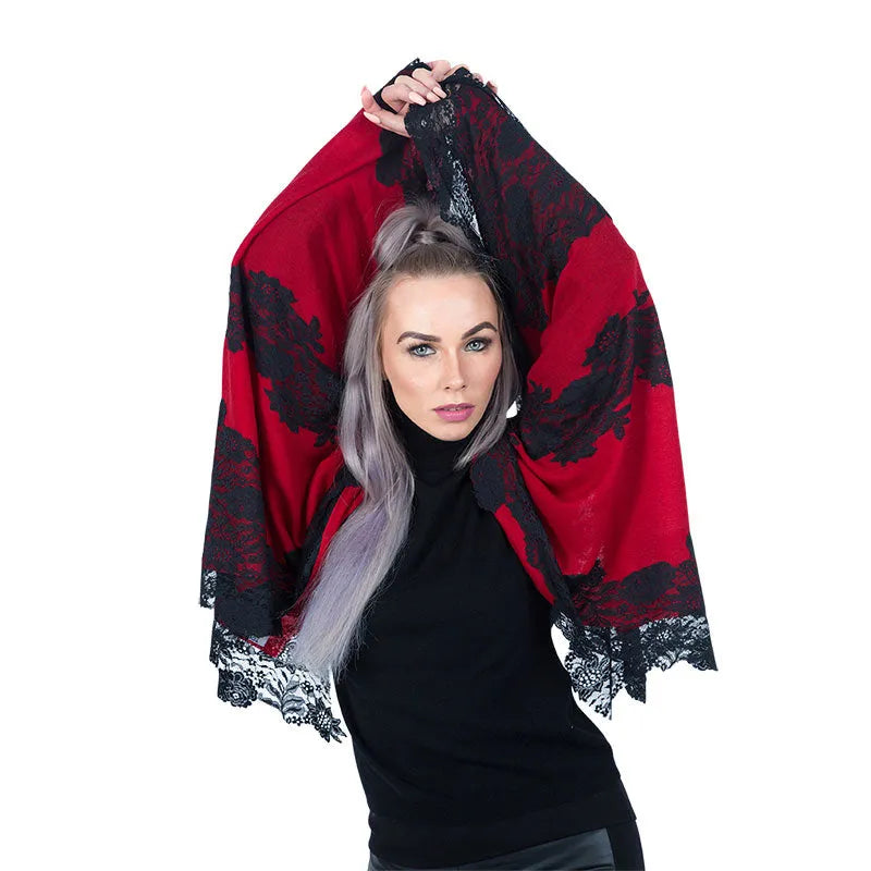 Red Lace Pure Pashmina Cashmere Shawl - TCG London