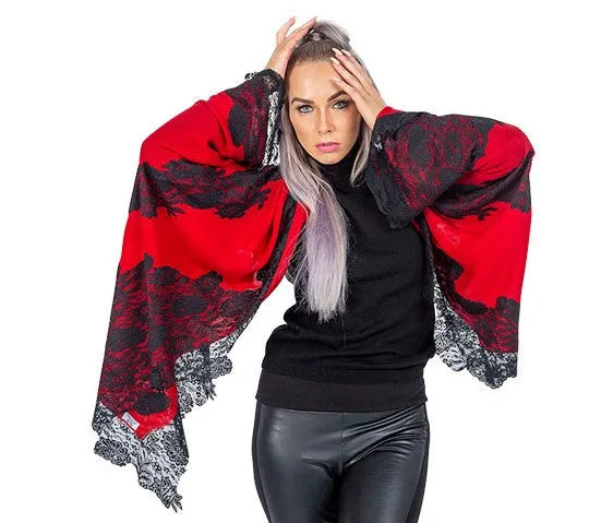 Red Lace Pure Pashmina Cashmere Shawl - TCG London