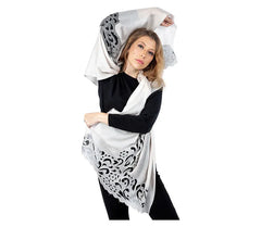 Silver Grey Cut-Out Design Pashmina Cashmere Stole - TCG London