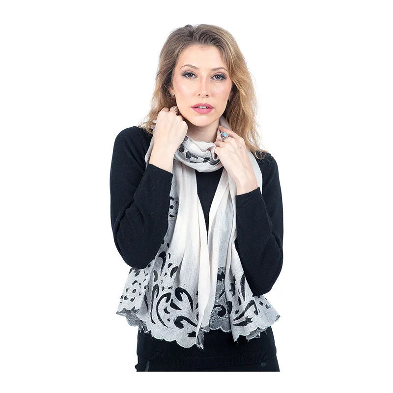 Silver Grey Cut-Out Design Pashmina Cashmere Stole - TCG London