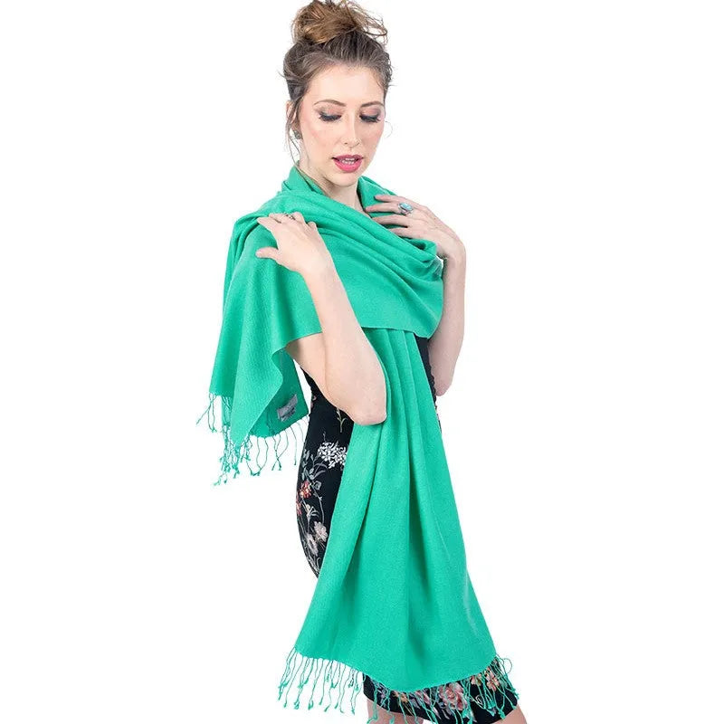 Green Cashmere and Silk Pashmina Stole - TCG London