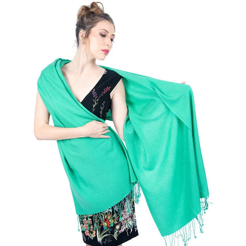 Green Cashmere and Silk Pashmina Stole - TCG London