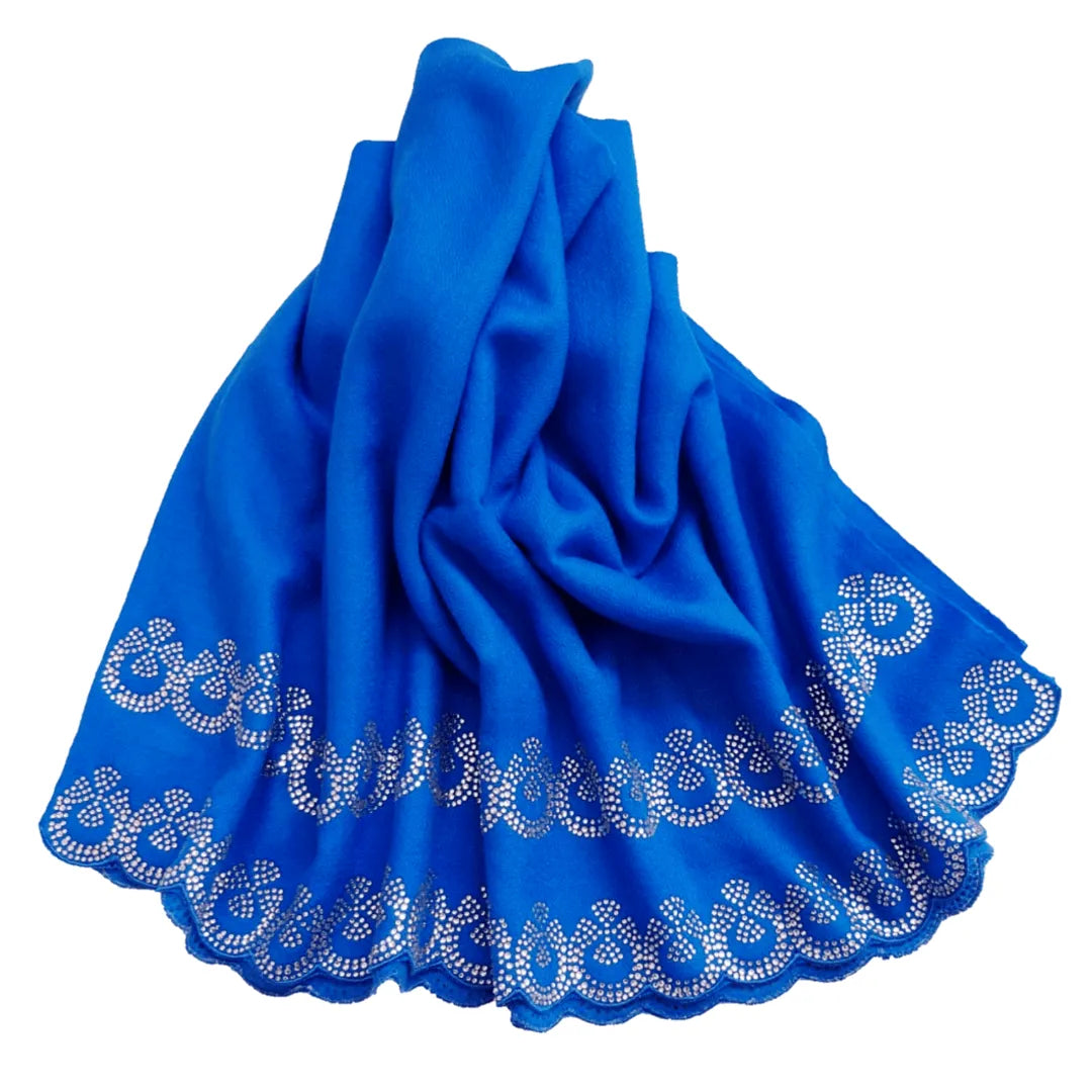 Blue Large Pashmina Shawl with Crystal Beads Border Media