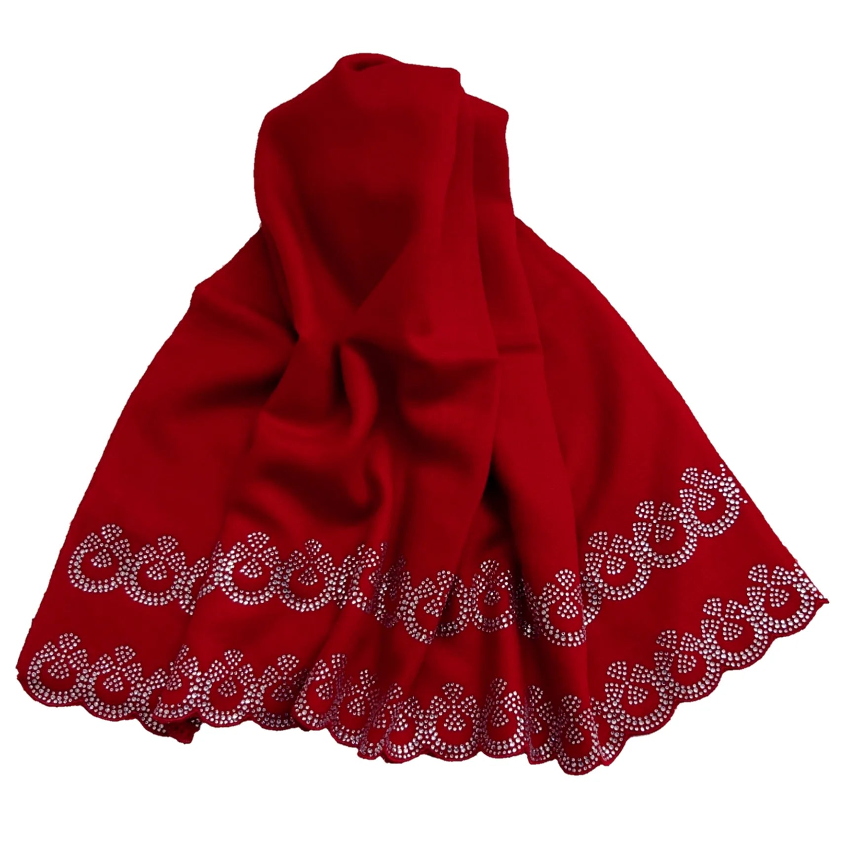 Red Large Pashmina Shawl with Crystal Beads Border Media