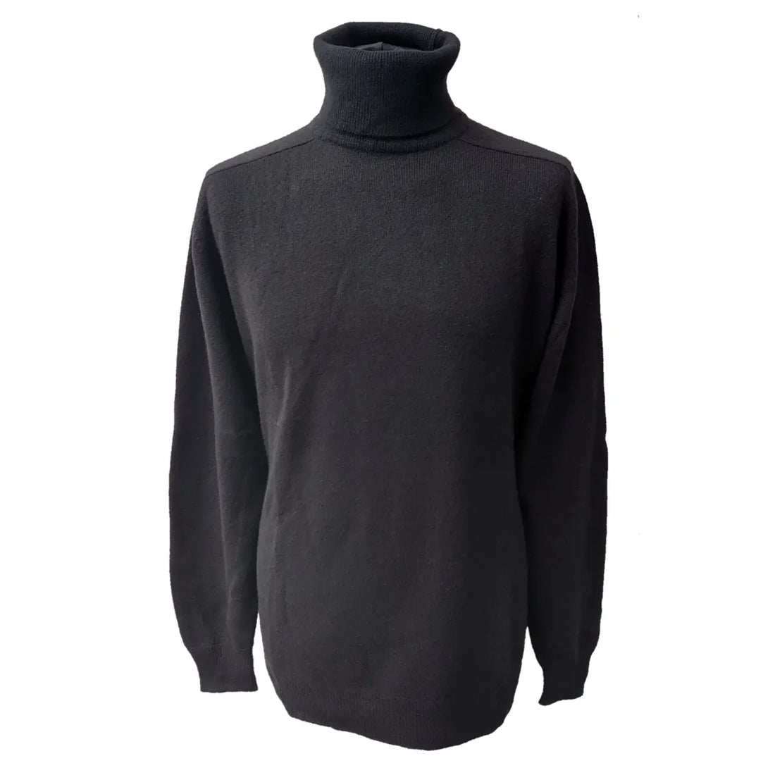 Cashmere Roll Neck Men's Jumper - Saddle Shoulder - Black XL