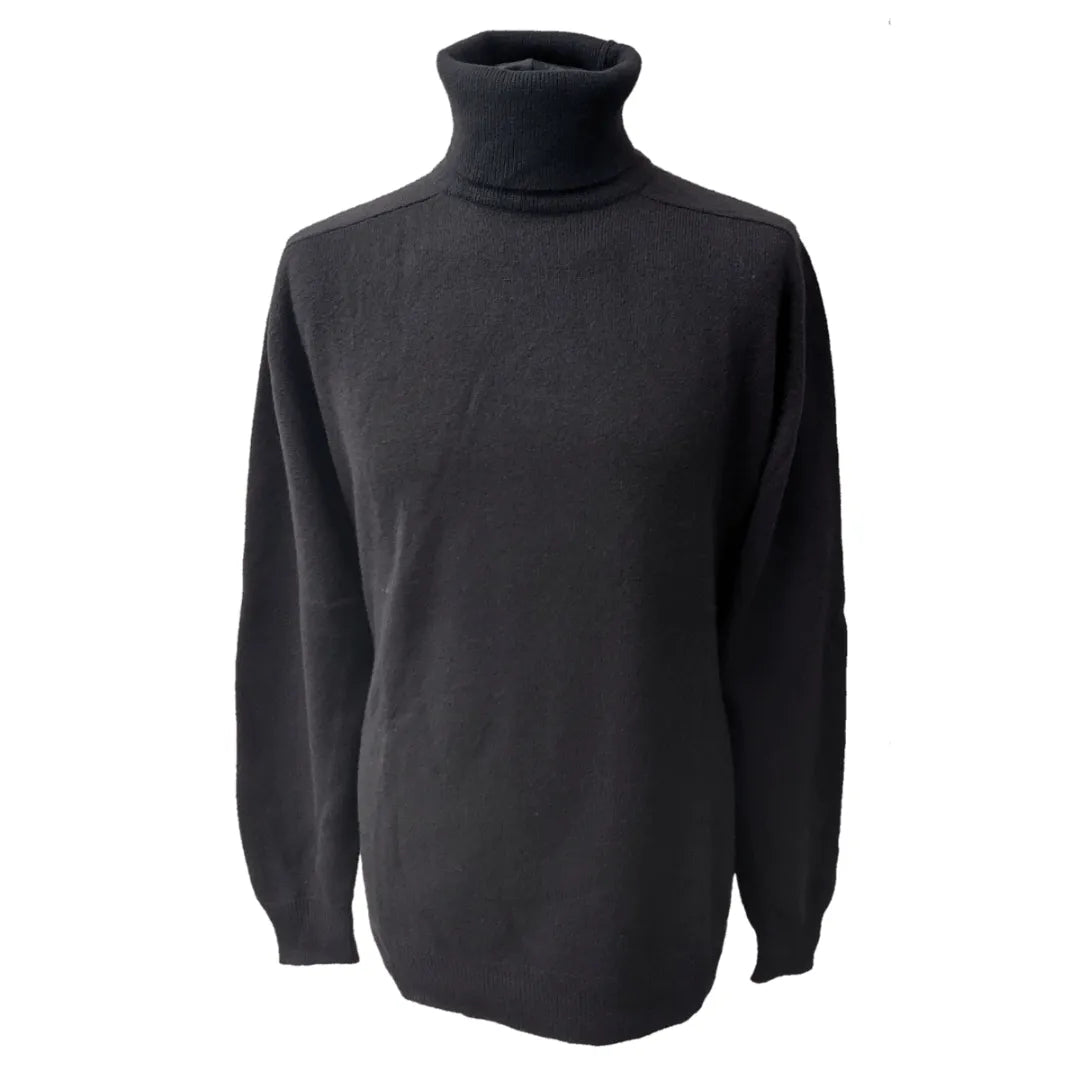 Cashmere Roll Neck Men's Jumper - Saddle Shoulder - Black XL