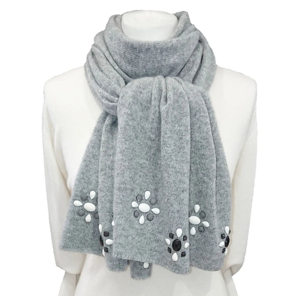 Scottish Cashmere Embellished Knitted Scarf - TCG London