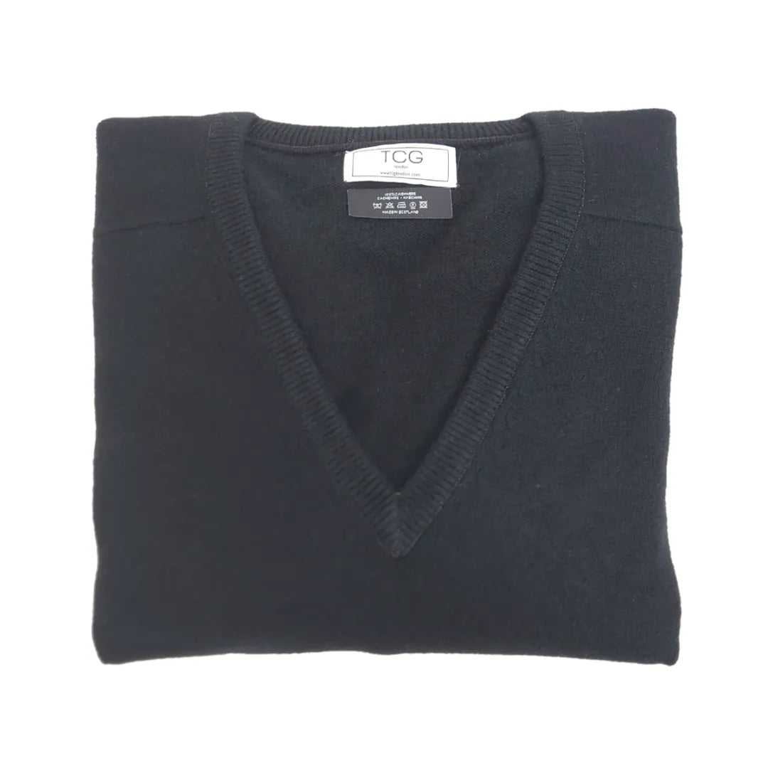 Cashmere Loose Fit Saddle Shoulder V-Neck Jumper With Turnback Cuffs