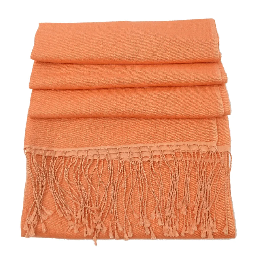 Light Orange Cashmere and Pashmina Scarf - TCG London