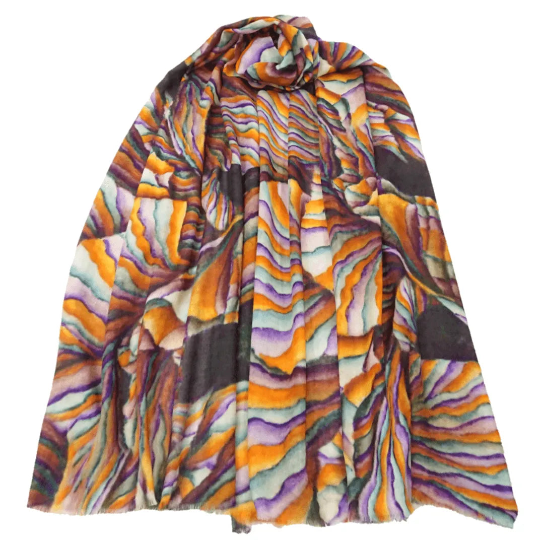 Pashmina Stole - Orange Lilac Swirls