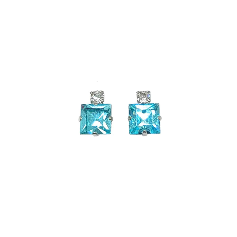 Small Swarovski Crystals Square Earrings With Silver Fittings