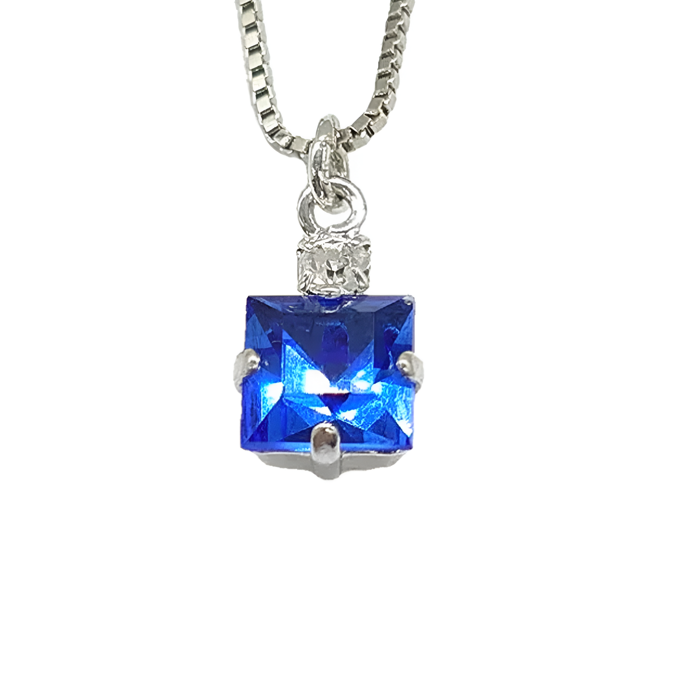 Small Swarovski Crystals Square Pendant With Silver Fittings