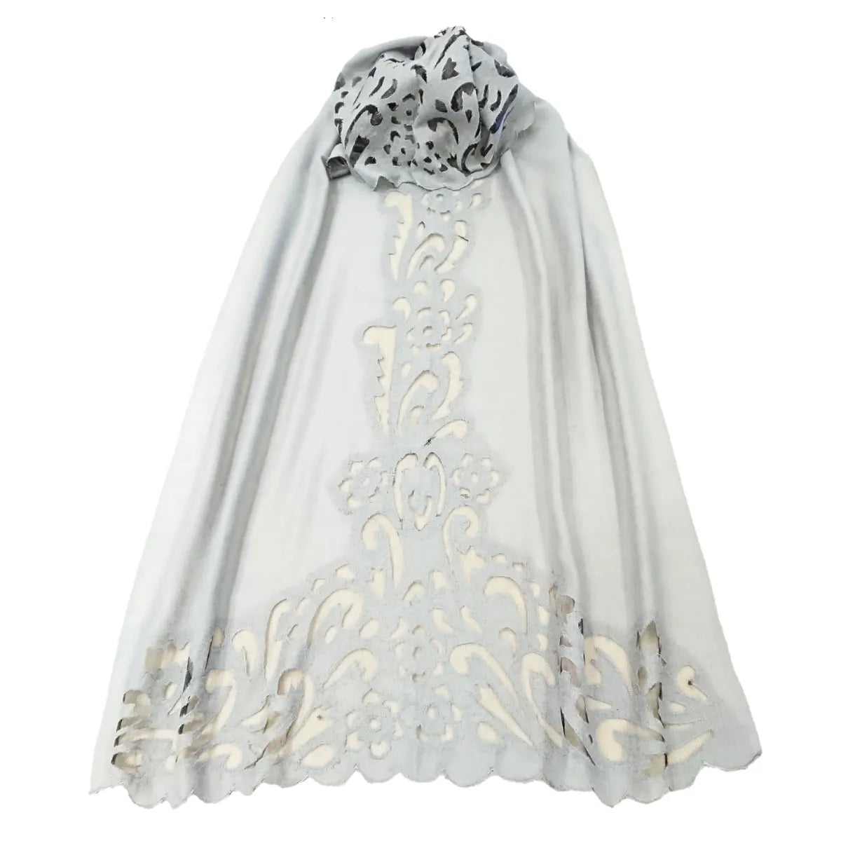 Silver Grey Cut-Out Design Pashmina Cashmere Stole - TCG London