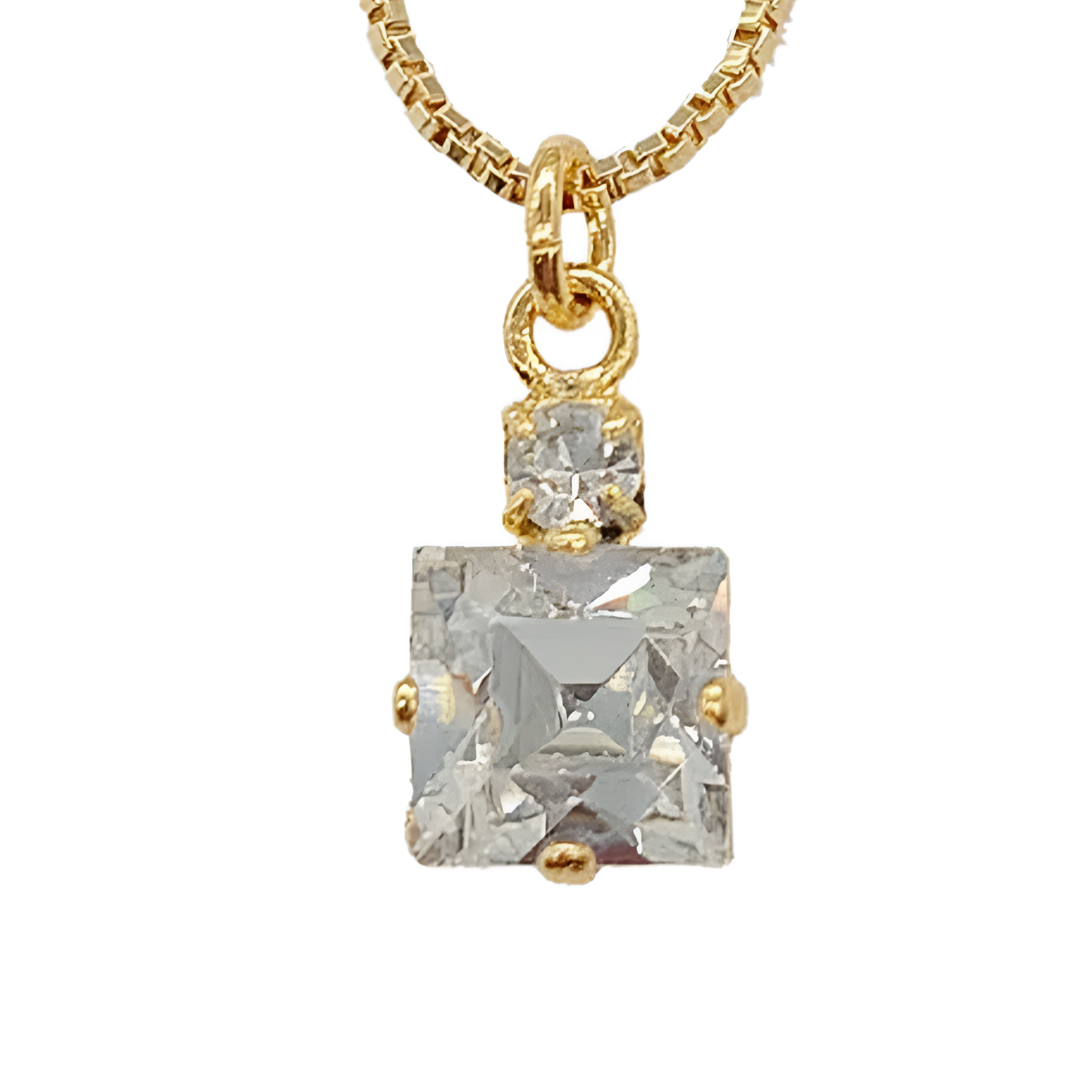 Small Swarovski Crystals Square Pendant With Gold Fittings