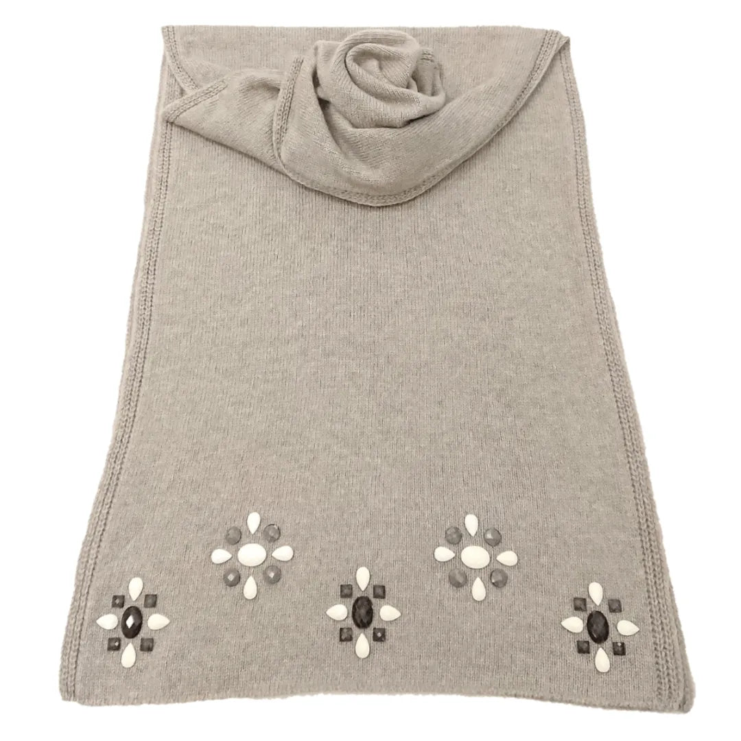 Scottish Cashmere Embellished Knitted Scarf - TCG London