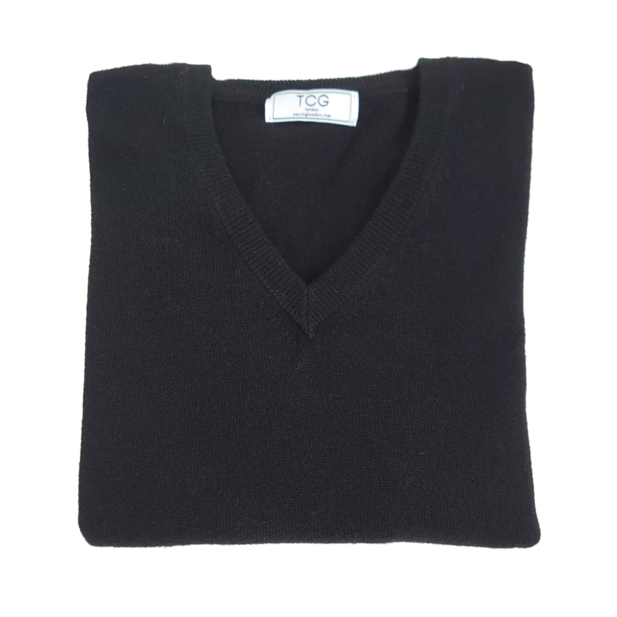 Men's Relaxed Fit V-Neck 100% Pure Cashmere Jumper - Black - M