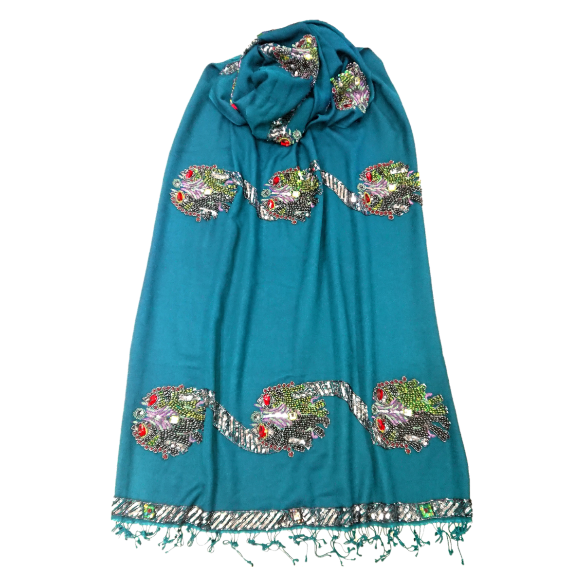 Exclusive Luxury Pashmina With Beaded Design - Teal