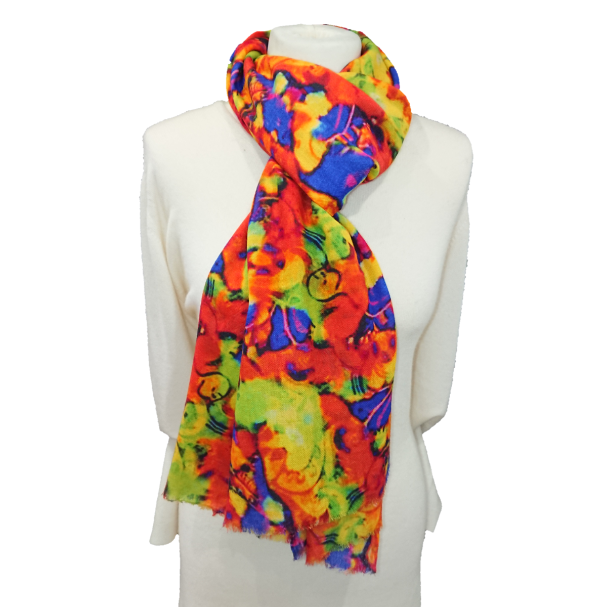 Fine Pashmina Stole - Large Scarf - Neon Abstract Print