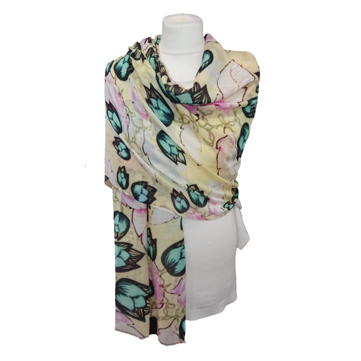 Ltd Edition 100% Pure Pashmina Cashmere Stole - Large Scarf - Tulips Print