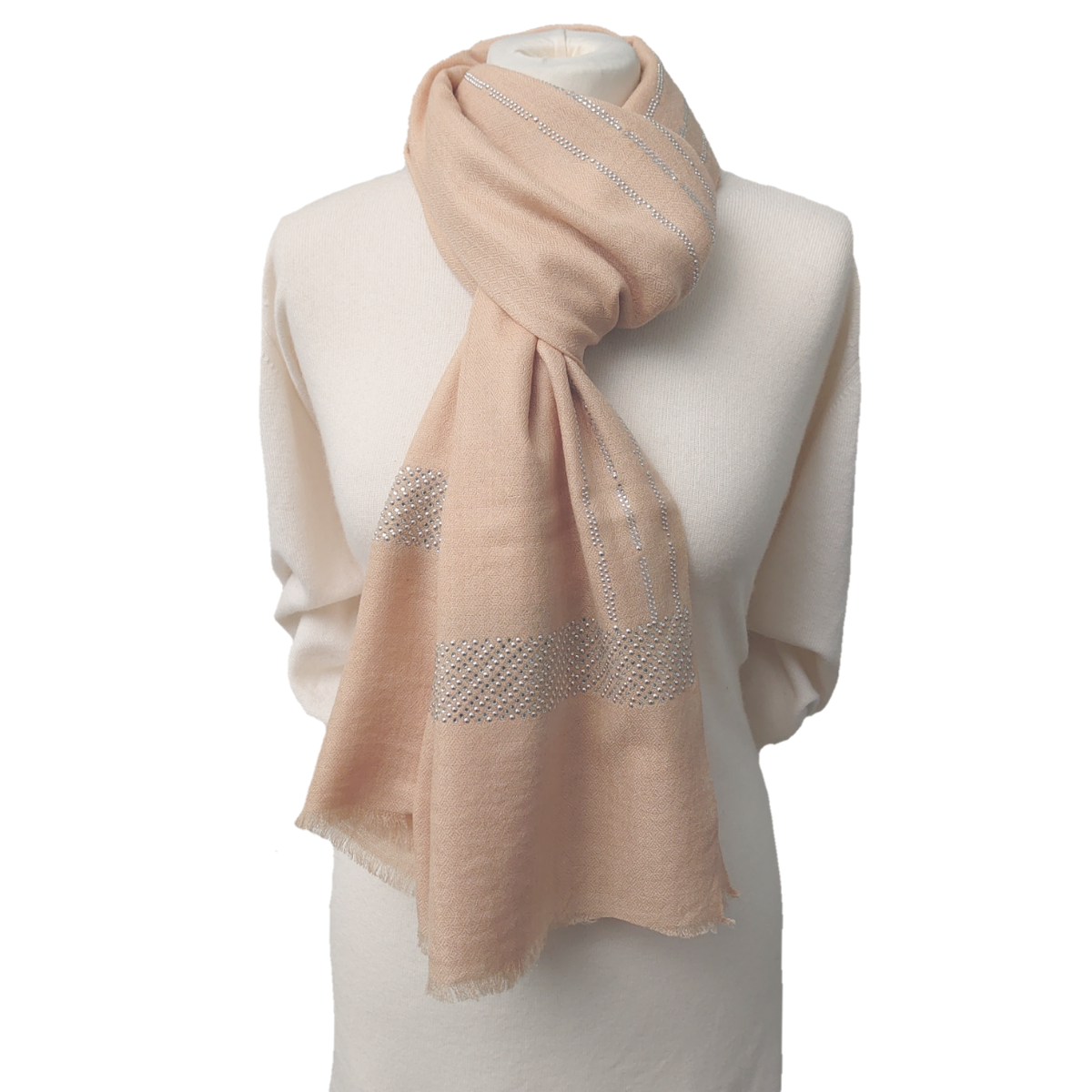 Ltd Edition Fine Pashmina Stole - Large Scarf With Hand-Applied Crystals - Camel