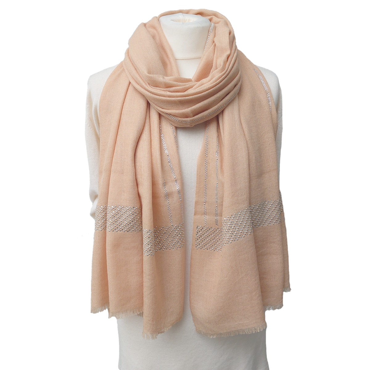 Ltd Edition Fine Pashmina Stole - Large Scarf With Hand-Applied Crystals - Camel