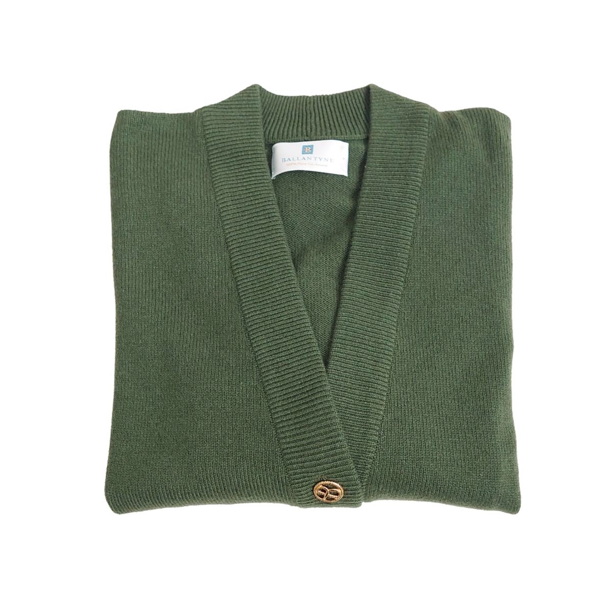 Ladies 100% Pure Cashmere Ballantyne Long, Loose Fit Classic Cardigan - Loden Green - M - L