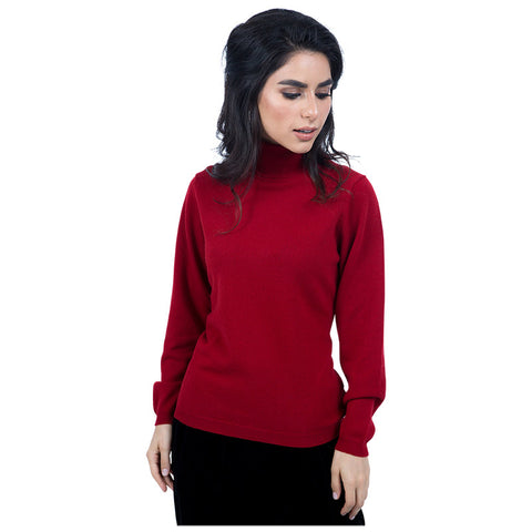 Ladies Classic Fit Roll Neck 100% Pure Cashmere Jumper - Scarlet Red