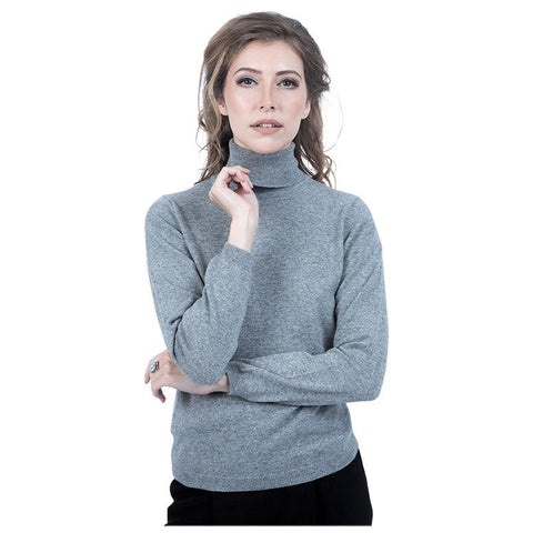 Ladies Classic Fit Roll Neck 100% Pure Cashmere Jumper - Cloud Grey