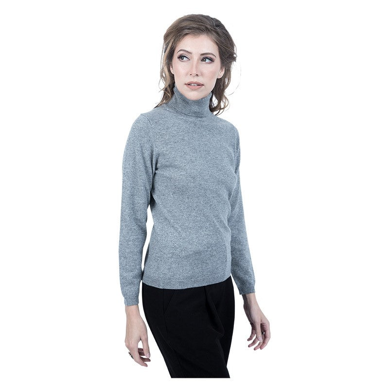 Ladies Classic Fit Roll Neck 100% Pure Cashmere Jumper - Cloud Grey
