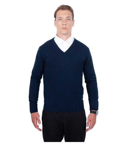 Men's Classic Fit V-Neck 100% Pure Cashmere Jumper - Midnight Navy Blue