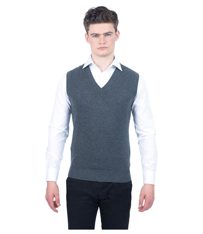 Men's Classic 100% Pure Cashmere Slipover - Bezel Mid Grey