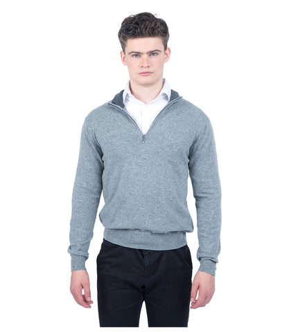 Men's Classic Fit Zip Neck 100% Pure Cashmere Jumper - Cloud Grey
