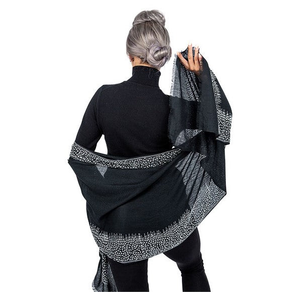 Exclusive, Limited Edition Luxury Pashmina Stole With Crystals - Black-Silver