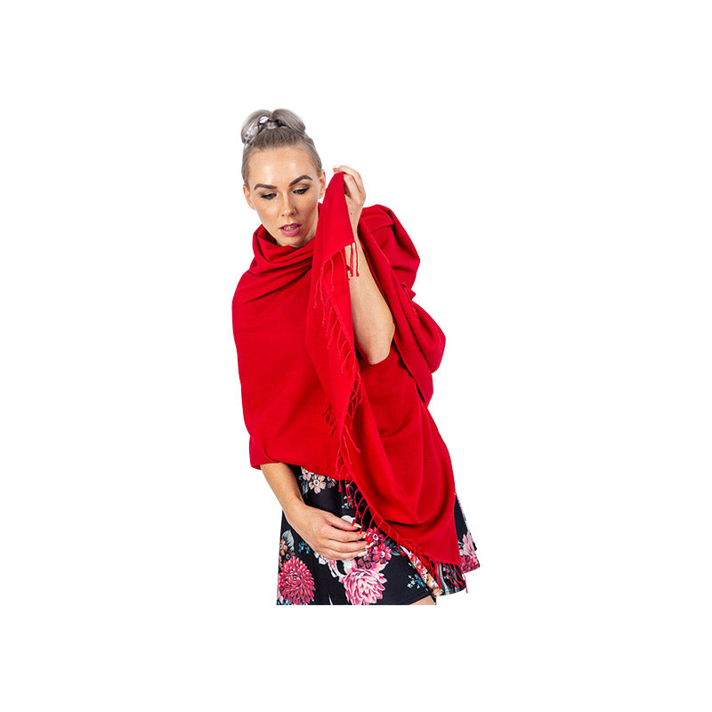 Red Large Cashmere and Silk Pashmina Shawl - TCG London