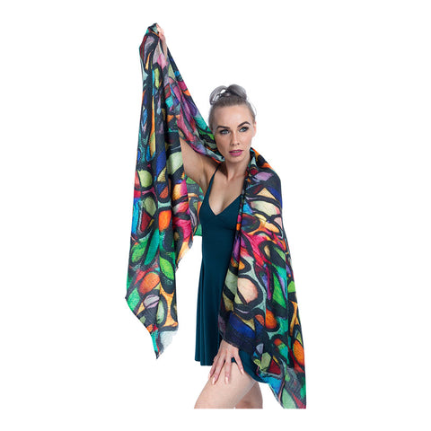 Fine Pashmina Stole - Large Scarf - Stained Glass Maxi Print