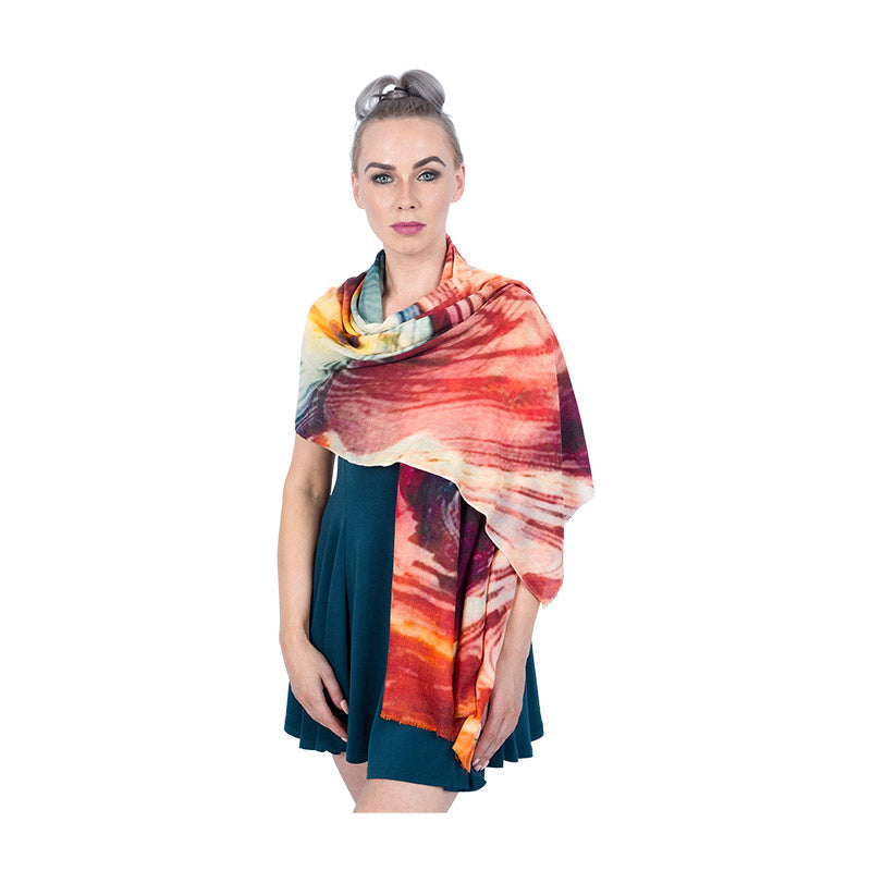 Fine Pashmina Stole - Large Scarf - Maroon Abstract Print
