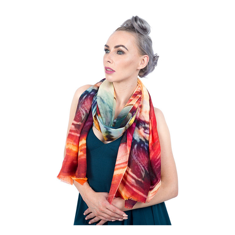 Fine Pashmina Stole - Large Scarf - Maroon Abstract Print