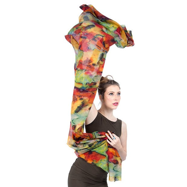 Fine Pashmina Stole - Large Scarf - Warm Ginger Abstract Print