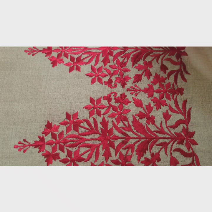 Limited Edition Fine Pashmina Stole With Embroidered Ends - Stone-Red