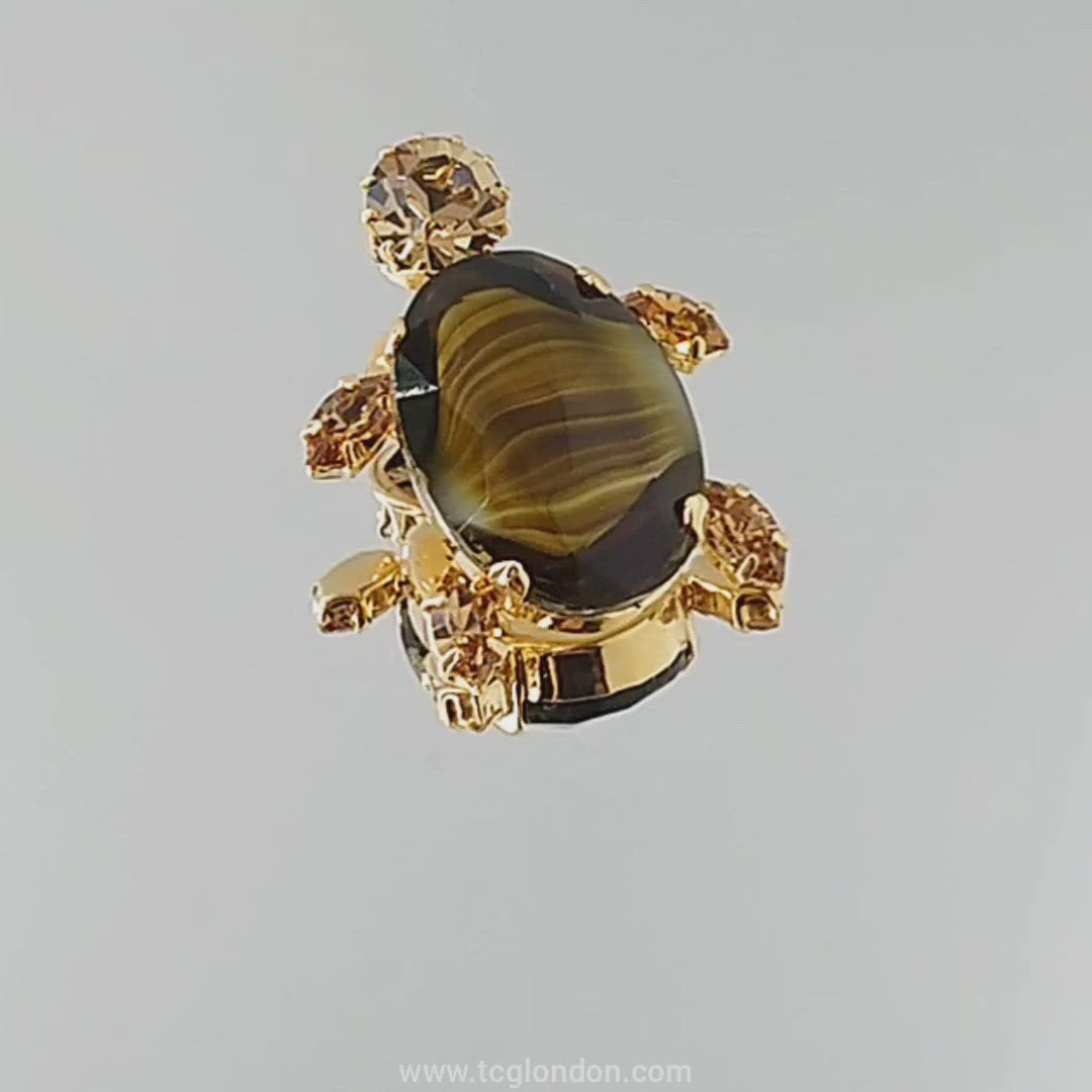 Large Turtle Brooch - Swarovski Crystals