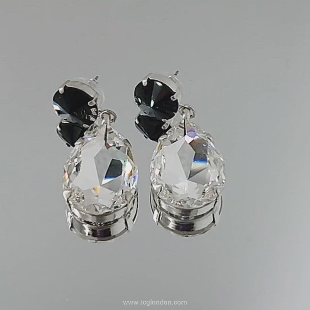 Angelina Earrings - Jet-Clear - Swarovski Crystals