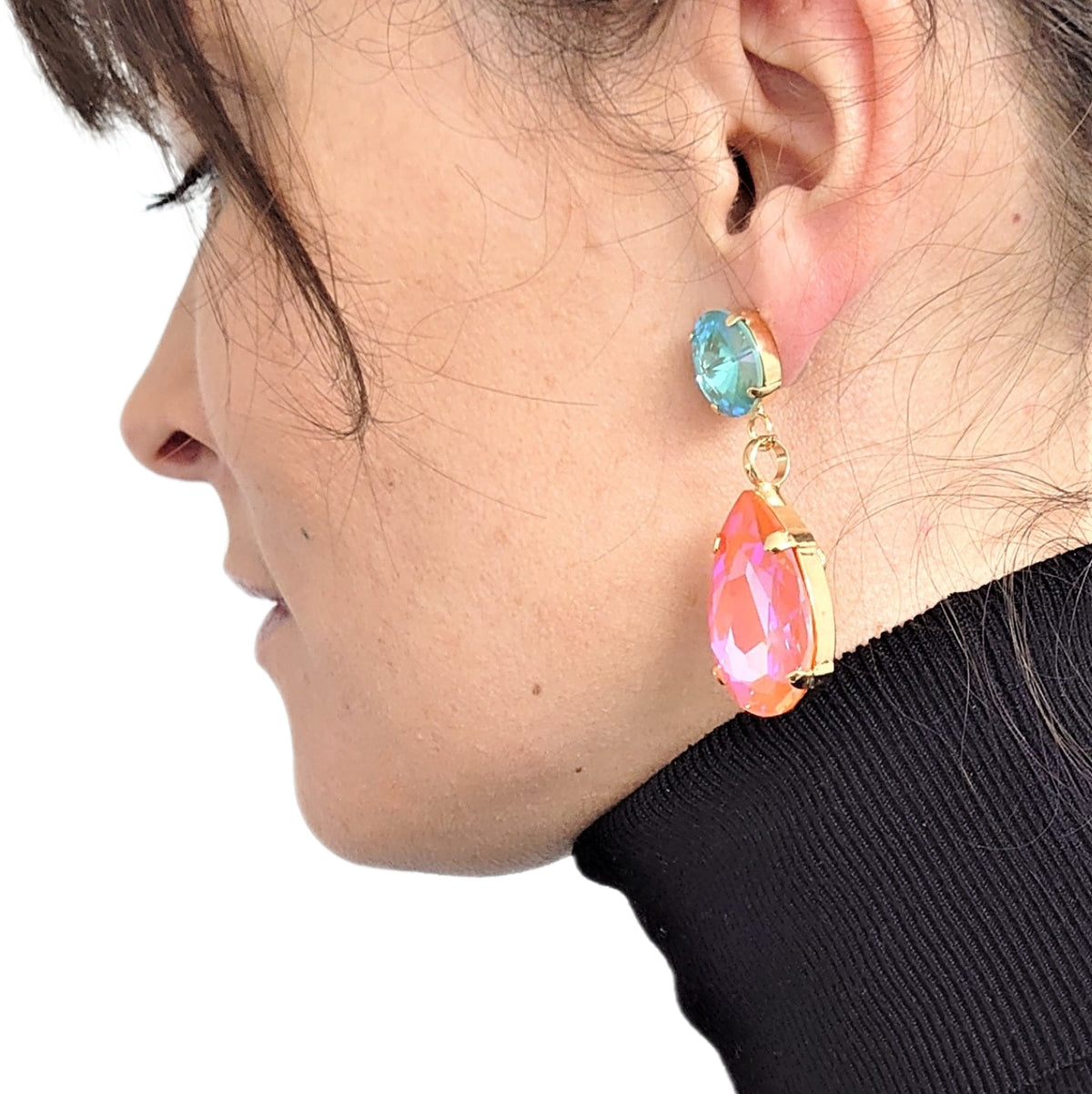 Angelina Earrings - Laguna-Pink Coral - Swarovski Crystals