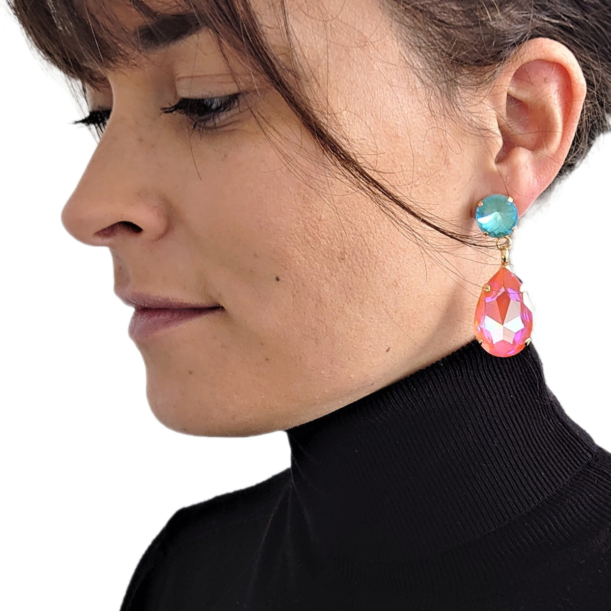 Angelina Earrings - Laguna-Pink Coral - Swarovski Crystals