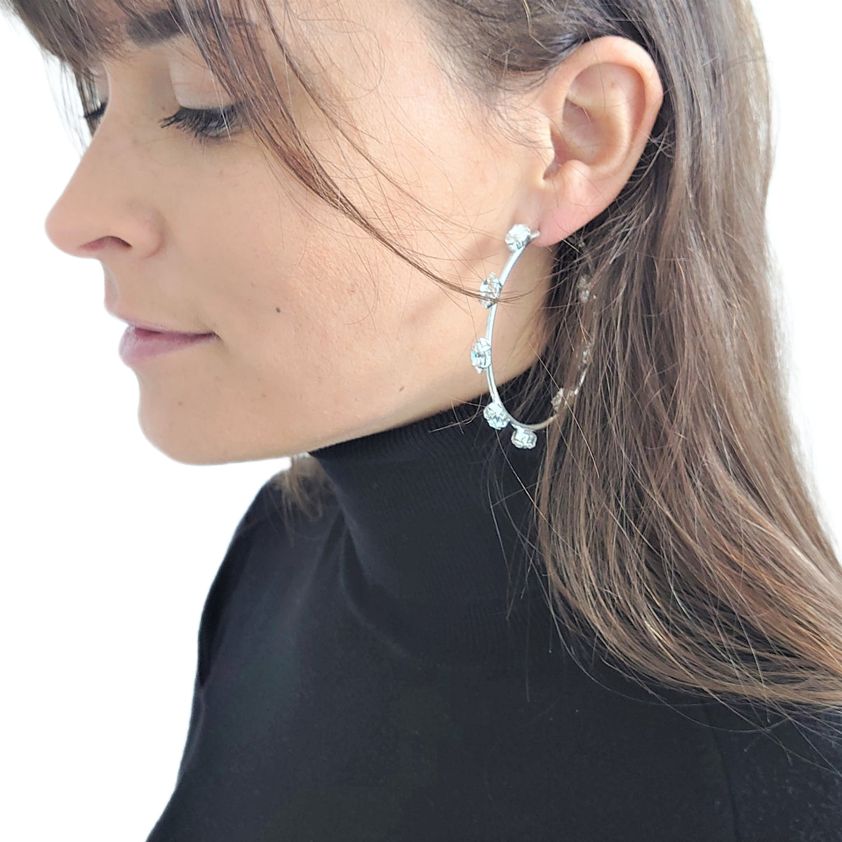 Marquise Hoop Earrings - Clear - Swarovski Crystals