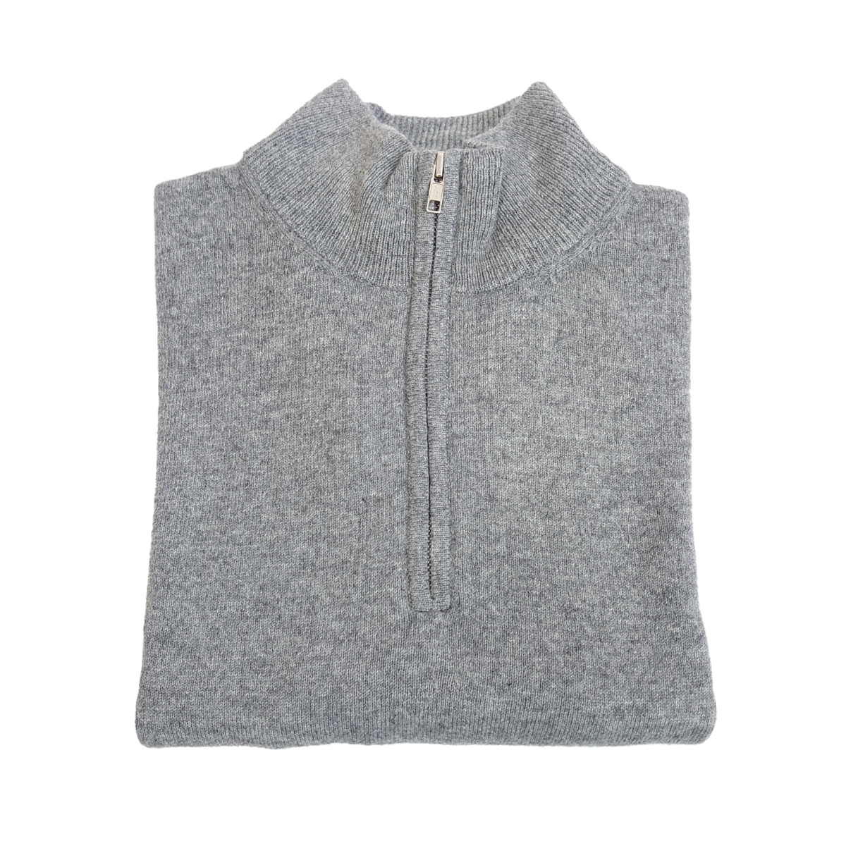 Men's Relaxed Fit Zip Neck 100% Pure Cashmere Jumper - Light Grey - XL